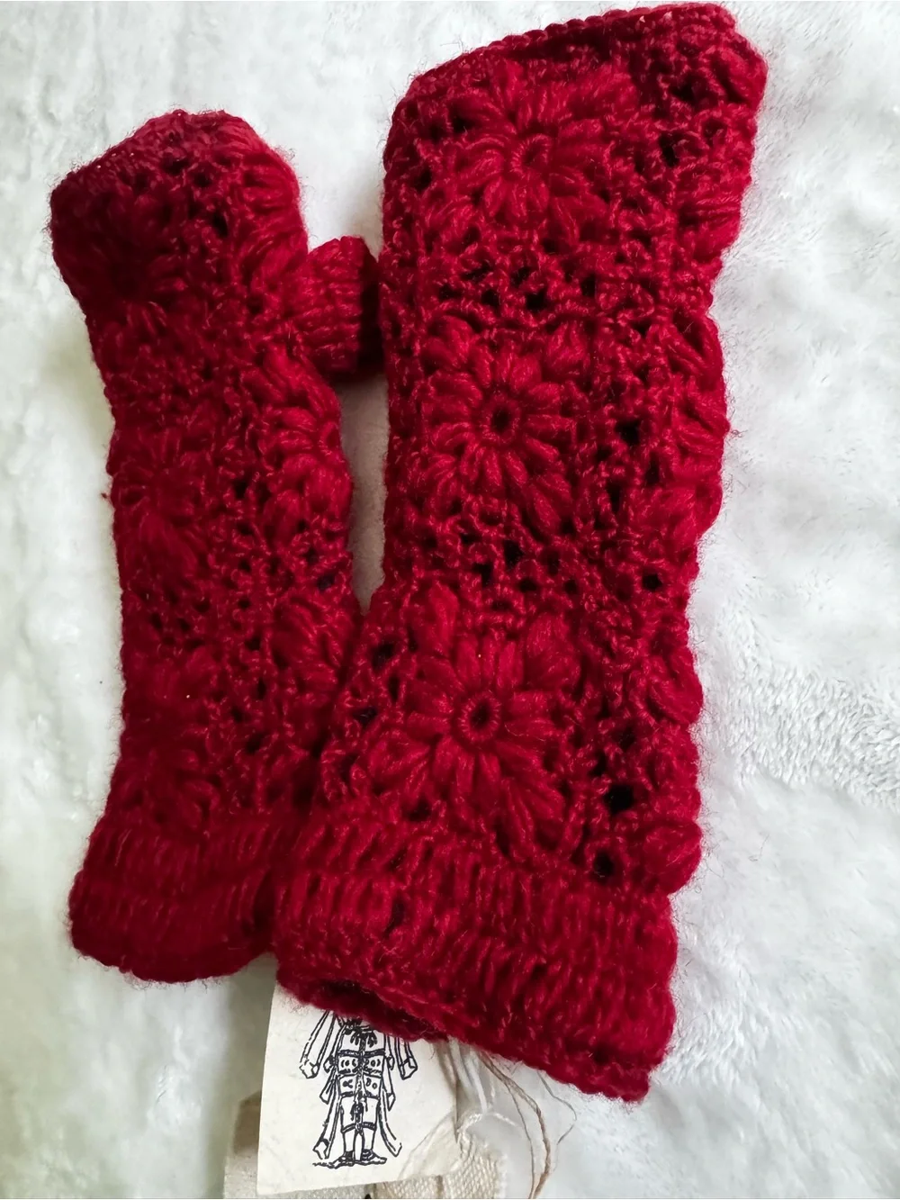 Nirvanna Designs Handmade Crochet Fleece Red Fingerless Glove Mitten women MT13F